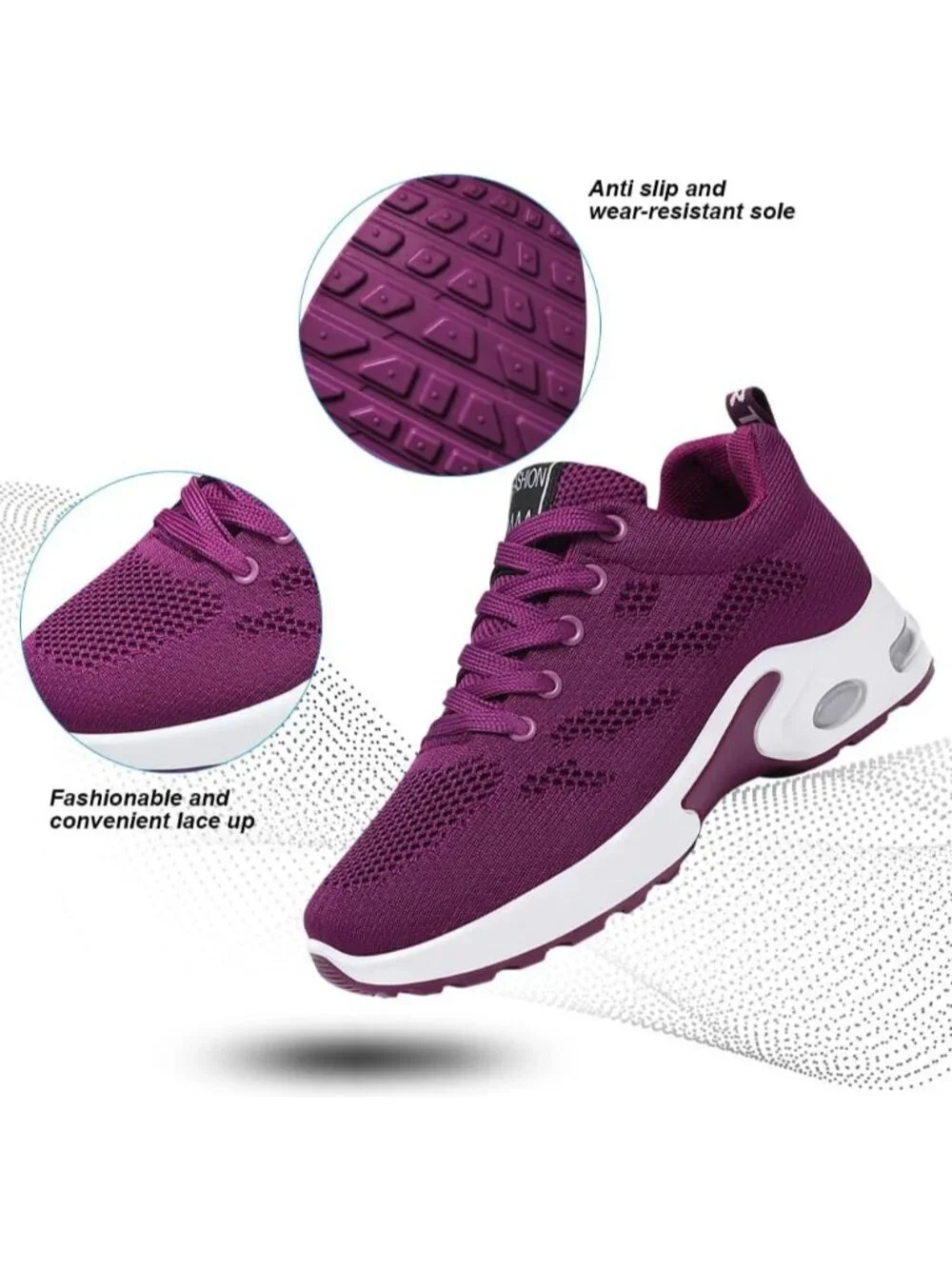 Women's Purple Purple Lightweight Air Cushion Mesh Breathable Casual Sneakers